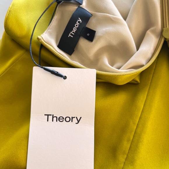 Theory Silk Satin Cap Sleeve MIDI Dress in Citron - Picture 4 of 9